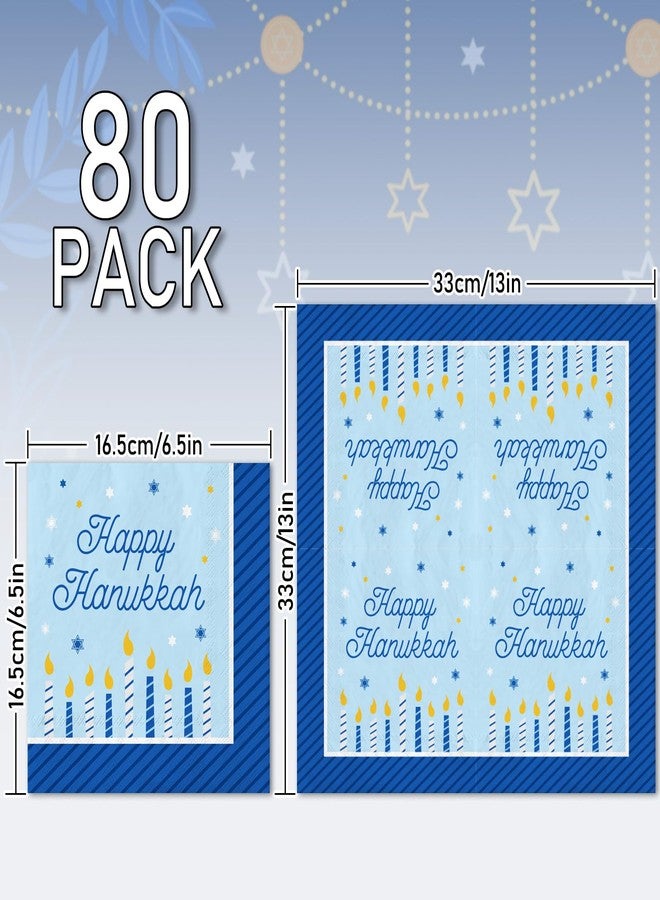 Whaline 80Pcs Hanukkah Paper Napkins 6.5 x 6.5 In Blue White Disposable Napkins Chanukah Candle Dinner Napkins for Winter Holiday Party Supplies Table Decor - Image 2